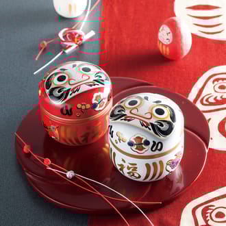 深蒸し茶８０ｇ入願掛けだるま２缶箱入