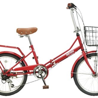 防災対応２０型ノンパンク６段変速オートライト折りたたみ自転車　Mレッド